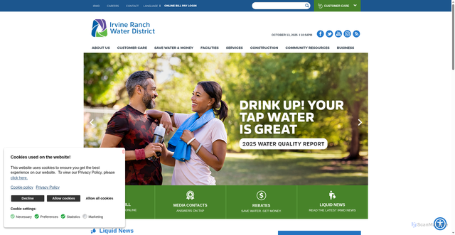 Security scan screenshot of https://www.irwd.com/