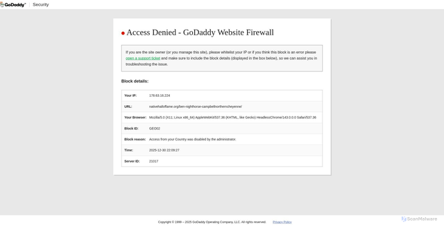 Security scan screenshot of https://nativehalloffame.org/ben-nighthorse-campbellnortherncheyenne/