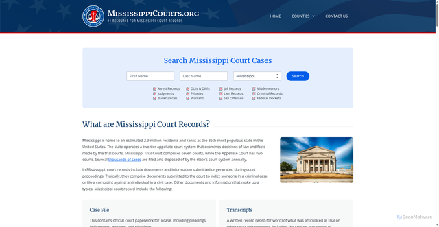 Security scan screenshot of https://mississippicourts.org/