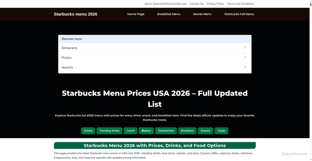Security scan screenshot of https://starbucksreserveonly.com/