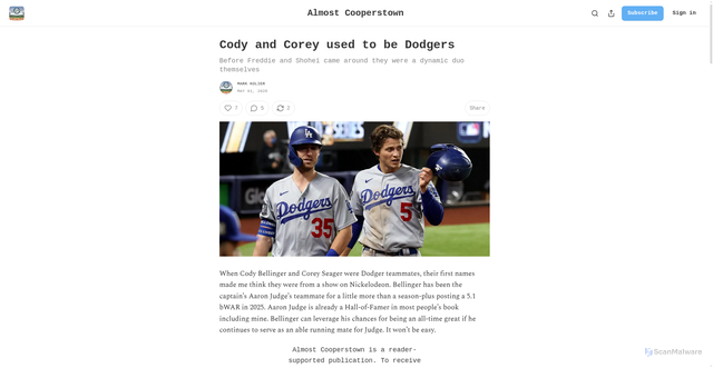 Security scan screenshot of https://almostcooperstown.substack.com/p/cody-and-corey-used-to-be-dodgers