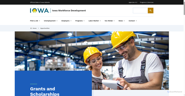 Security scan screenshot of https://workforce.iowa.gov/opportunities/grants