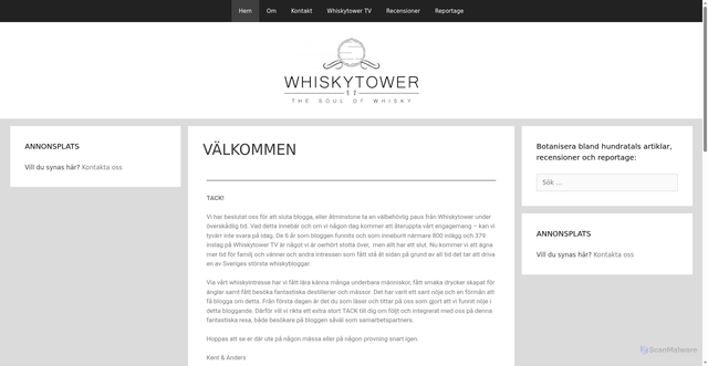 Security scan screenshot of https://whiskytower.se