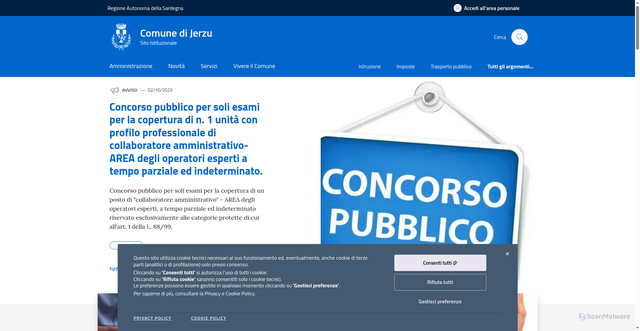 Security scan screenshot of https://comune.jerzu.nu.it/