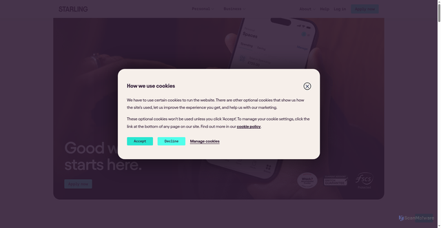 Security scan screenshot of https://starlingbank.com