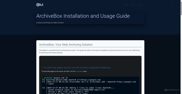 Security scan screenshot of https://4rjidocs.pages.dev/archivebox.html