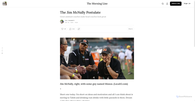 Security scan screenshot of https://themorningline.substack.com/p/the-jim-mcnally-postulate