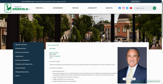 Security scan screenshot of https://www.deerfield.il.us/823/Trustee-Larry-Berg
