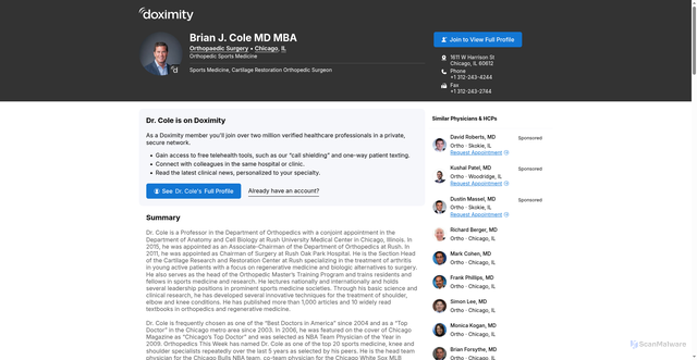 Security scan screenshot of https://www.doximity.com/pub/brian-cole-md-4317efa4