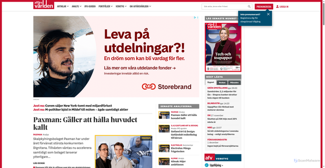 Security scan screenshot of https://www.affarsvarlden.se/