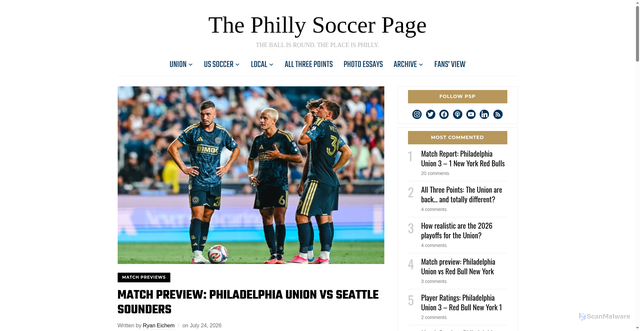 Security scan screenshot of https://phillysoccerpage.net/2026/07/24/match-preview-philadelphia-union-vs-seattle-sounders-5/