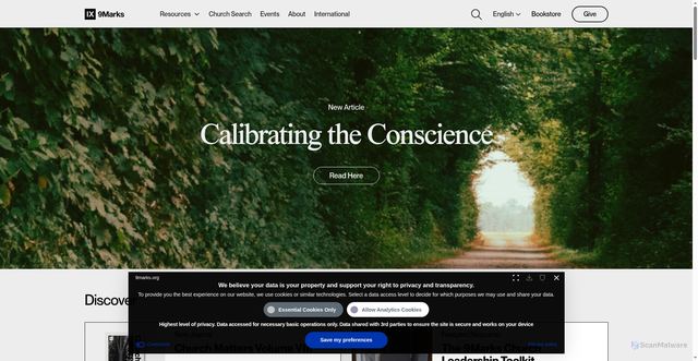 Security scan screenshot of https://9marks.org