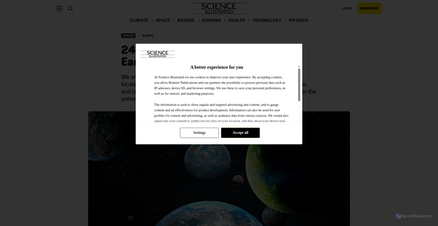 Security scan screenshot of https://scienceillustrated.com/space/aliens/worlds-are-superhabitable