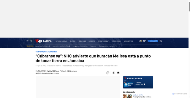 Security scan screenshot of https://www.telemundo49.com/el-tiempo/huracanes/huracan-melissa-trayectoria-pronostico-actualizaciones-nhc/2362996/