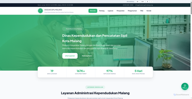 Security scan screenshot of http://disdukcapilmalang.org/