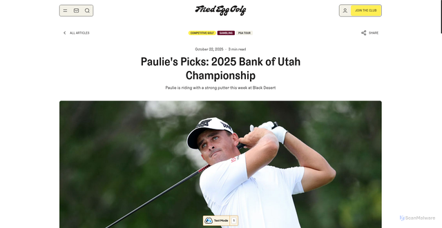Security scan screenshot of https://www.thefriedegg.com/articles/pga-tour-picks-2025-bank-utah-championship