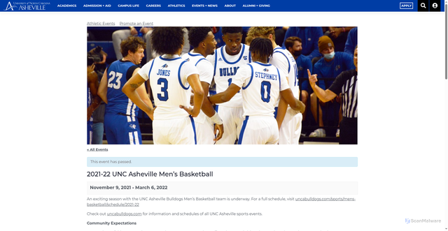 Security scan screenshot of https://www.unca.edu/events-and-news/event/2021-22-unc-asheville-mens-basketball/