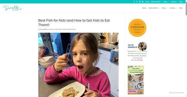 Security scan screenshot of https://daniellebinns.com/2025/02/best-fish-for-kids-and-how-to-get-kids-to-eat-them/