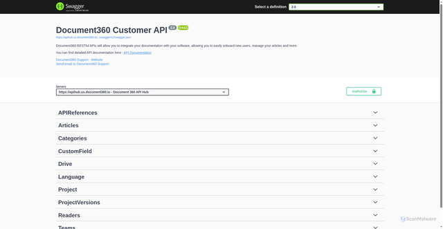 Security scan screenshot of https://apihub.us.document360.io
