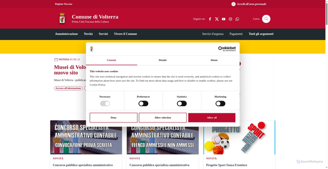 Security scan screenshot of https://www.comune.volterra.pi.it/