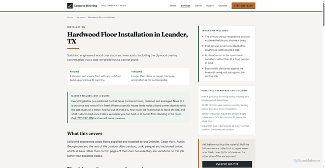 Security scan screenshot of http://leanderflooring.com/services/hardwood-floor-installation/