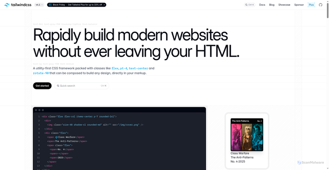 Security scan screenshot of https://tailwindcss.com/