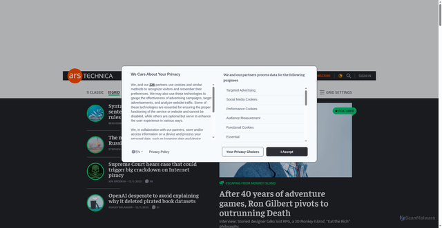 Security scan screenshot of https://www.arstechnica.com/