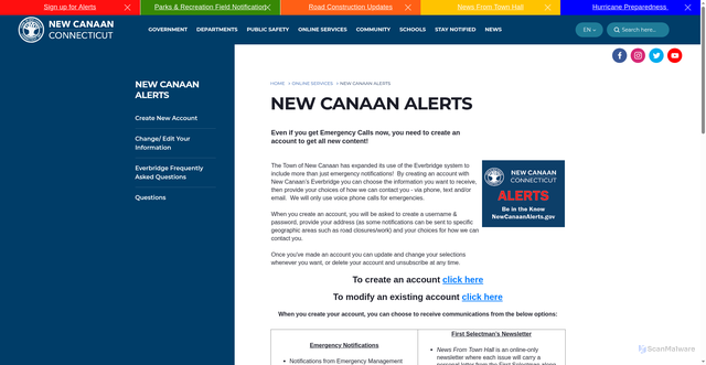 Security scan screenshot of https://newcanaanalerts.gov/