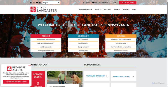 Security scan screenshot of https://cityoflancasterpa.gov/