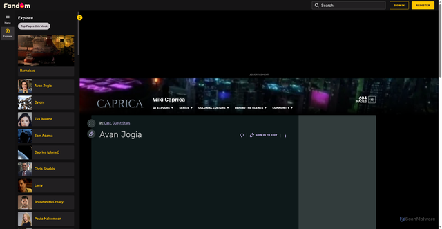 Security scan screenshot of https://caprica.fandom.com/wiki/Avan_Jogia