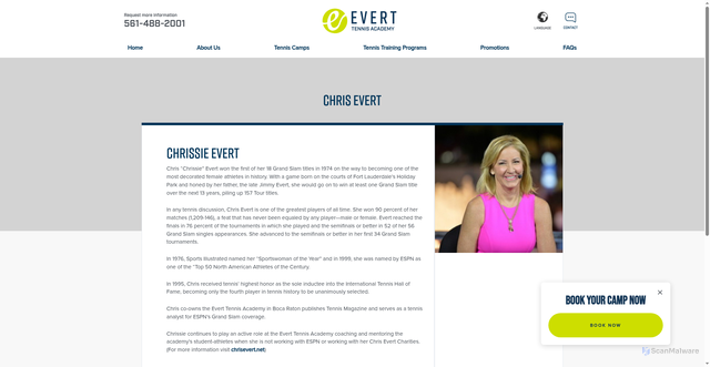 Security scan screenshot of https://evertacademy.com/chrissie-evert/