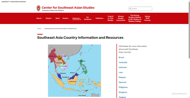 Security scan screenshot of https://seasia.wisc.edu/southeast-asia-country-information-and-resources/