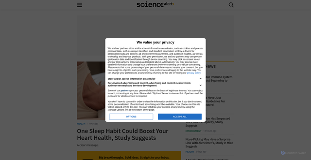 Security scan screenshot of https://www.sciencealert.com