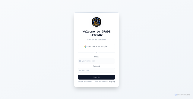 Security scan screenshot of https://gradelegendz.com/login