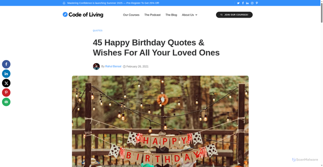 Security scan screenshot of https://www.codeofliving.com/blog/45-happy-birthday-quotes-wishes-for-all-your-loved-ones/