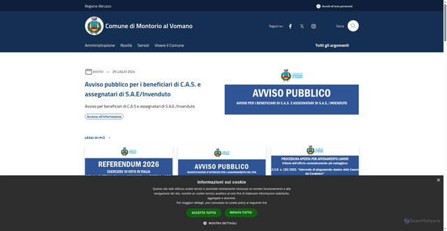 Security scan screenshot of https://www.comune.montorio.te.it/it