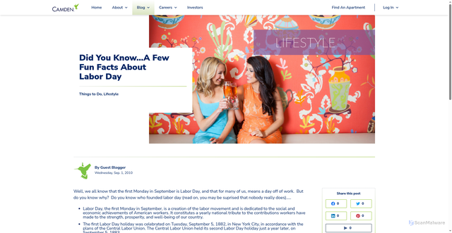 Security scan screenshot of https://www.camdenliving.com/blog/did-you-know...a-few-fun-facts-about-labor-day