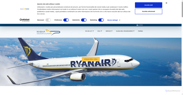 Security scan screenshot of https://www.parma-airport.it/it/default.aspx