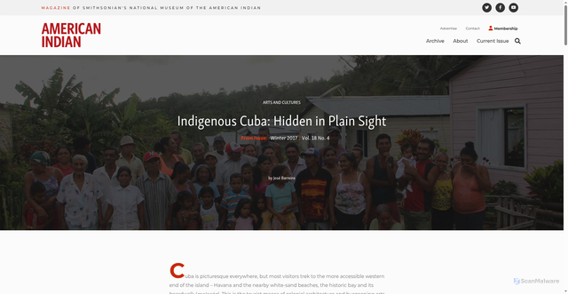 Security scan screenshot of https://www.americanindianmagazine.org/story/indigenous-cuba-hidden-plain-sight
