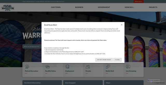 Security scan screenshot of https://warrentonva.gov/