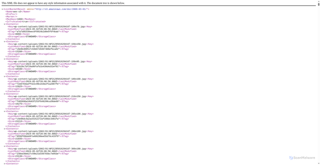 Security scan screenshot of https://wex-s3.s3.us-east-1.amazonaws.com