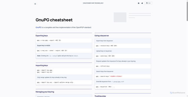 Security scan screenshot of https://cheatsheet-ana.pages.dev/gnupg