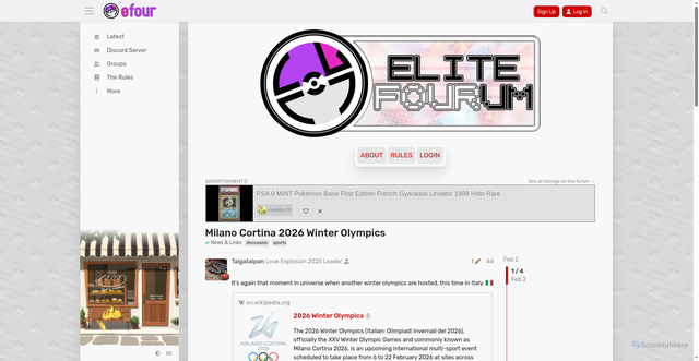 Security scan screenshot of https://www.elitefourum.com/t/milano-cortina-2026-winter-olympics/60454