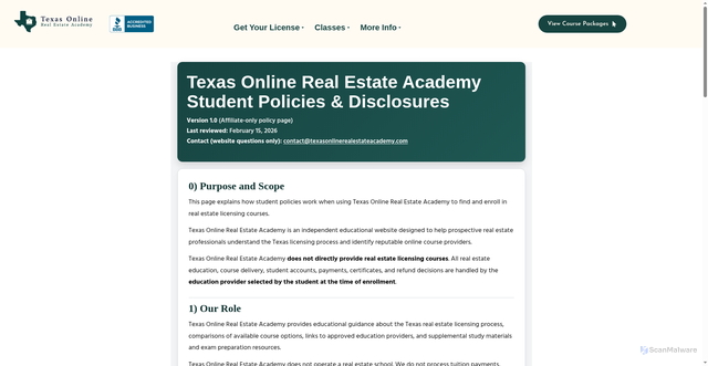 Security scan screenshot of https://texasonlinerealestateacademy.com/?p=186