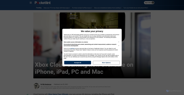 Security scan screenshot of https://www.pocket-lint.com/games/news/xbox/157487-xbox-cloud-gaming-now-available-on-iphone-ipad-pc-and-even-mac/