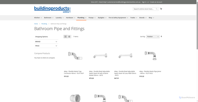Security scan screenshot of https://buildingproductsonline.com.au/plumbing/bathroom-pipe-and-fittings/