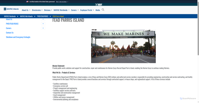 Security scan screenshot of https://atlantic.navfac.navy.mil/NAVFAC-Worldwide/NAVFAC-Mid-Atlantic/PWD-FEAD-ROICC/FEAD-Parris-Island/