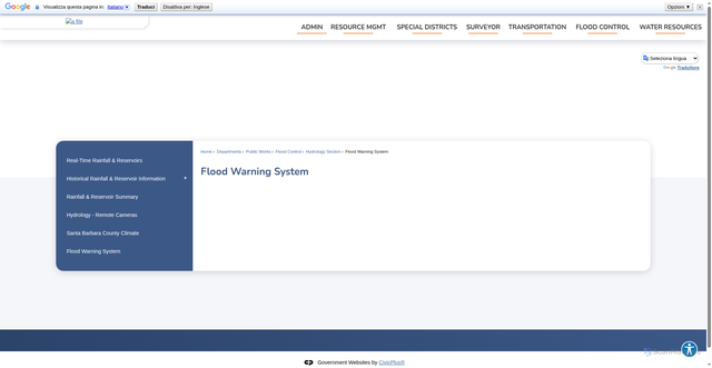 Security scan screenshot of https://www.countyofsb.org/2264/Flood-Warning-System