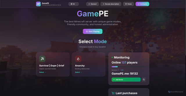 Security scan screenshot of https://gamepe.ru