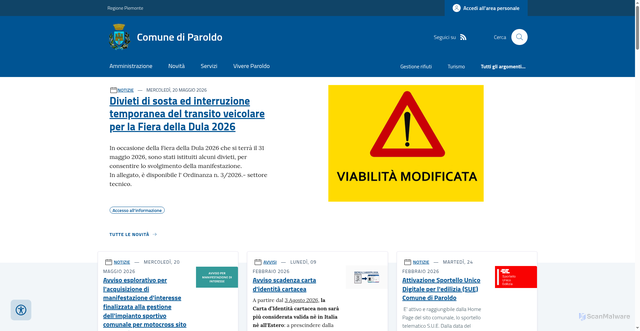 Security scan screenshot of https://www.comune.paroldo.cn.it/
